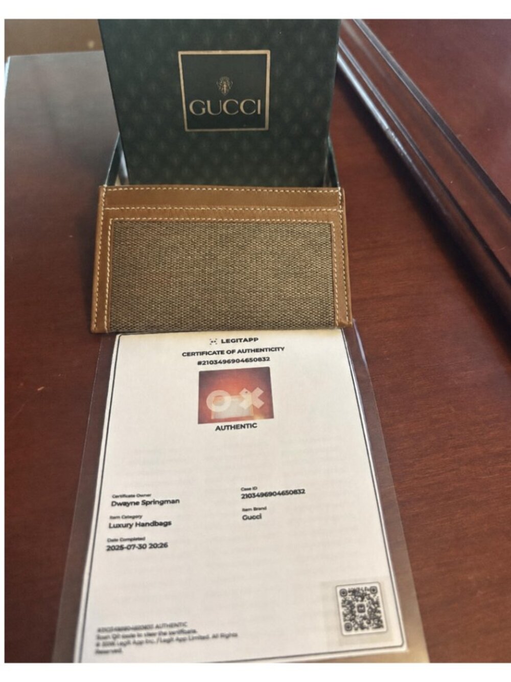 Authentic Vintage Gucci GG Canvas Leather Card Holder Box & COA